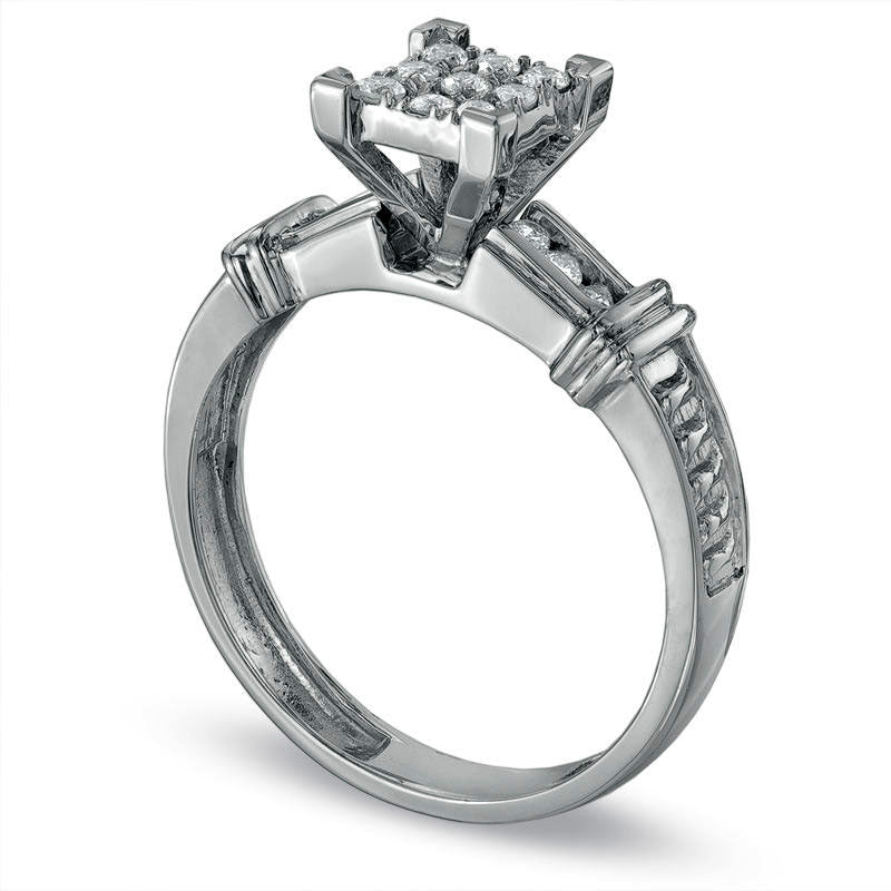 Image of ID 1 020 CT TW Composite Princess-Cut Natural Diamond Engagement Ring in Solid 10K White Gold