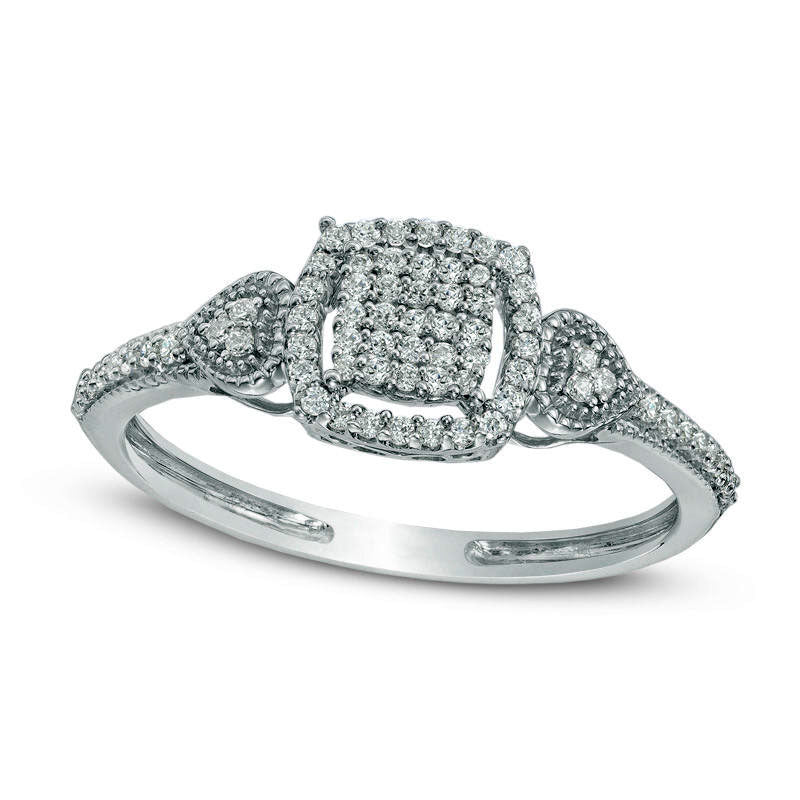 Image of ID 1 020 CT TW Cushion Composite Natural Diamond Hearts Promise Ring in Solid 10K White Gold