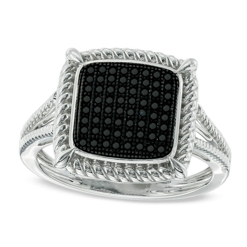 Image of ID 1 020 CT TW Enhanced Black Natural Diamond Composite Square-Shaped Ring in Sterling Silver