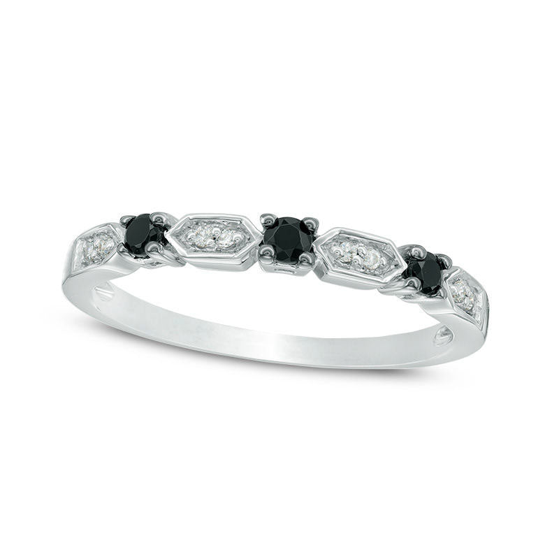 Image of ID 1 020 CT TW Enhanced Black and White Natural Diamond Alternating Ring in Sterling Silver