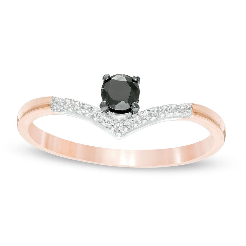 Image of ID 1 020 CT TW Enhanced Black and White Natural Diamond Chevron Promise Ring in Solid 10K Rose Gold
