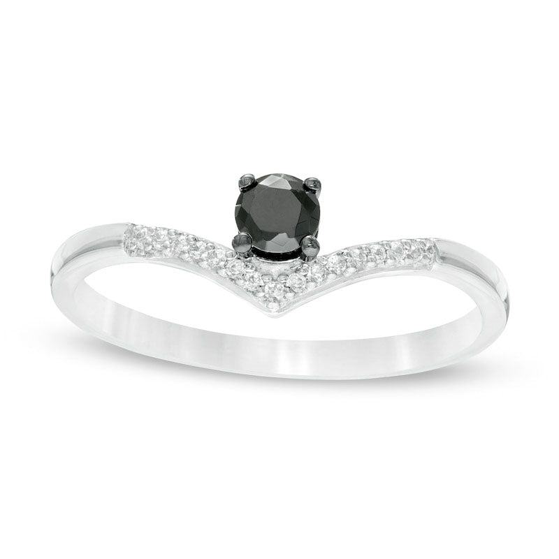 Image of ID 1 020 CT TW Enhanced Black and White Natural Diamond Chevron Promise Ring in Solid 10K White Gold
