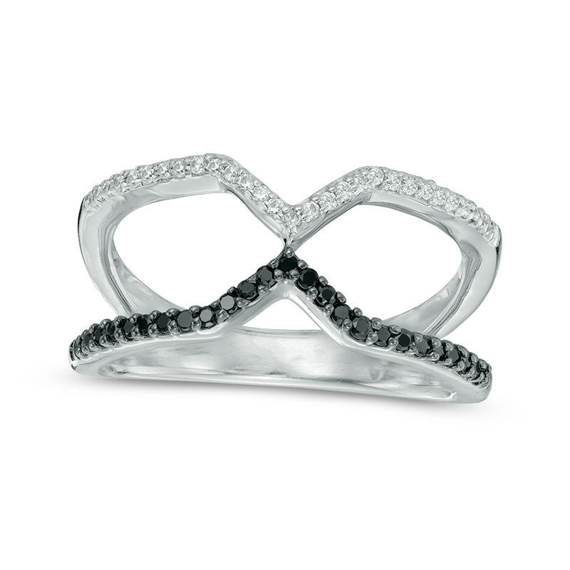 Image of ID 1 020 CT TW Enhanced Black and White Natural Diamond Open Geometric Ring in Sterling Silver