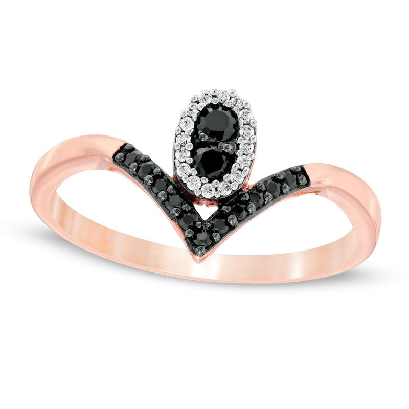 Image of ID 1 020 CT TW Enhanced Black and White Natural Diamond Oval Frame Chevron Ring in Solid 10K Rose Gold