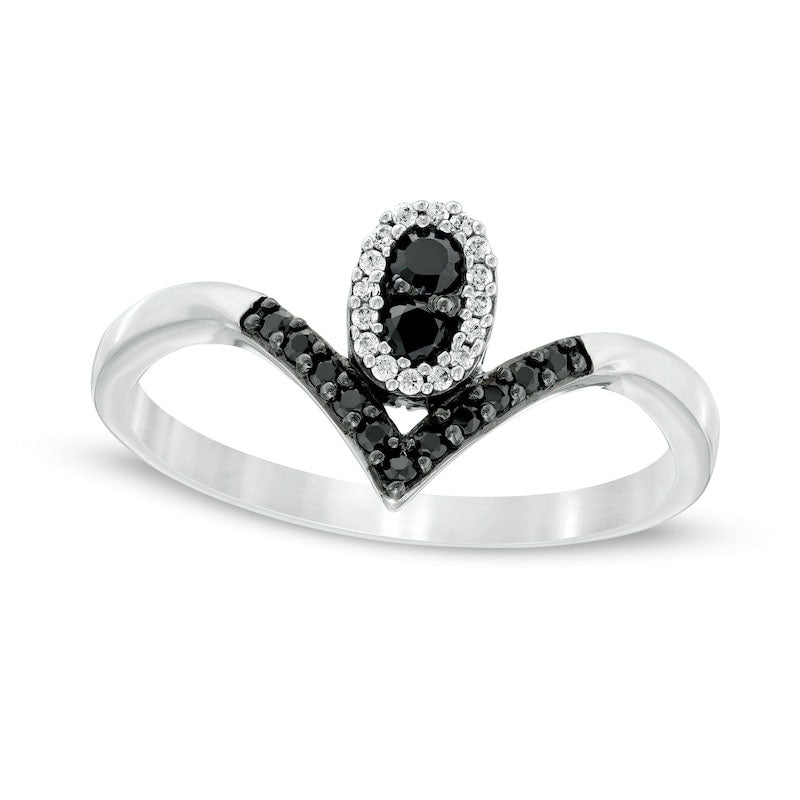 Image of ID 1 020 CT TW Enhanced Black and White Natural Diamond Oval Frame Chevron Ring in Solid 10K White Gold