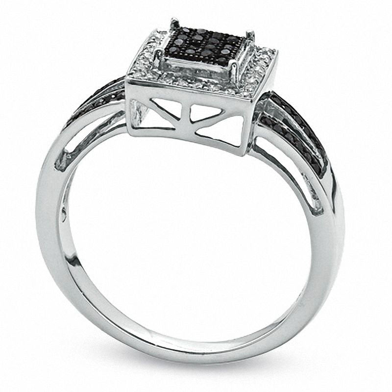 Image of ID 1 020 CT TW Enhanced Black and White Natural Diamond Split-Shank Ring in Solid 10K White Gold