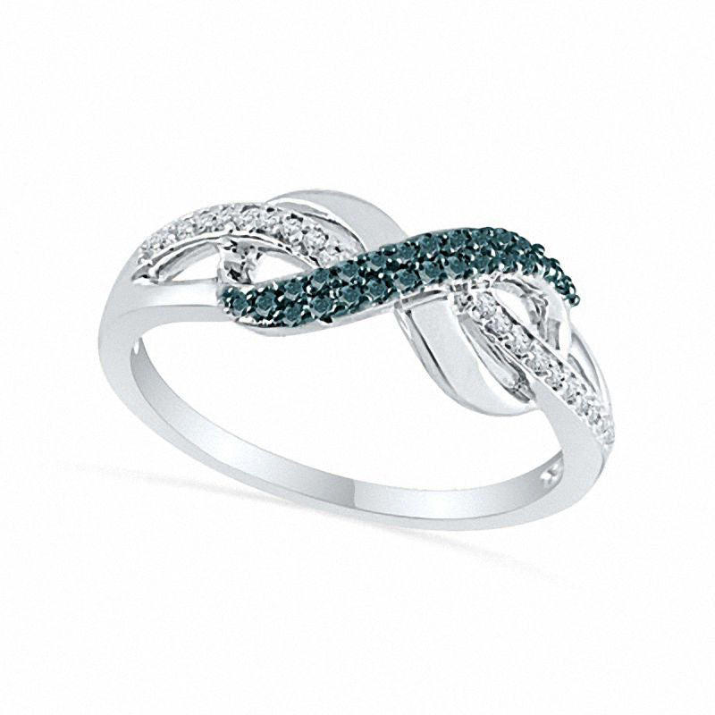 Image of ID 1 020 CT TW Enhanced Blue and White Natural Diamond Infinity Loop Ring in Sterling Silver