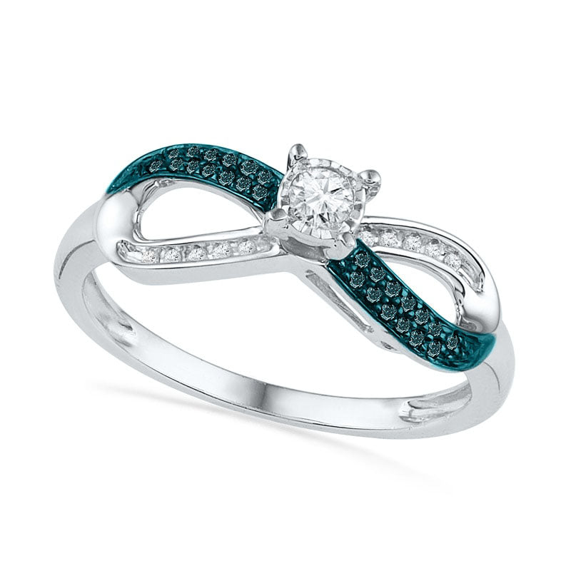 Image of ID 1 020 CT TW Enhanced Blue and White Natural Diamond Infinity Ring in Sterling Silver