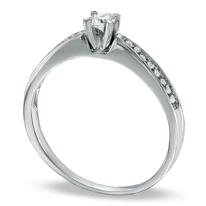 Image of ID 1 020 CT TW Natural Clarity Enhanced Diamond Solitaire Promise Ring in Solid 10K White Gold