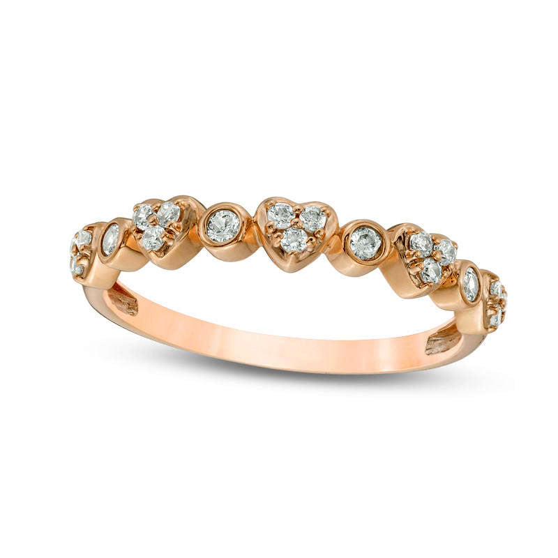 Image of ID 1 020 CT TW Natural Diamond Alternating Heart and Circle Stackable Band in Solid 10K Rose Gold