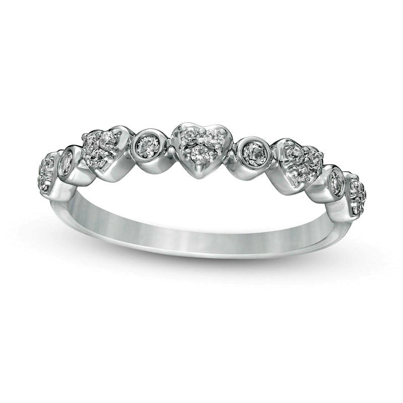 Image of ID 1 020 CT TW Natural Diamond Alternating Heart and Circle Stackable Band in Solid 10K White Gold