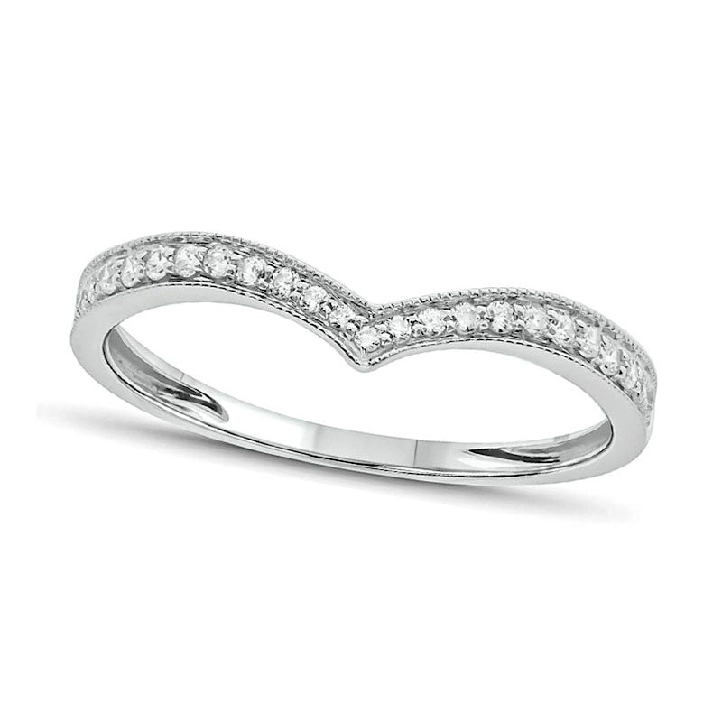 Image of ID 1 020 CT TW Natural Diamond Antique Vintage-Style Chevron Wedding Band in Solid 10K White Gold