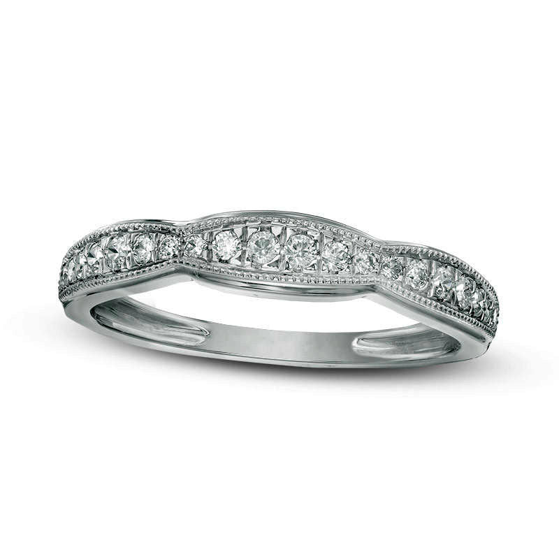 Image of ID 1 020 CT TW Natural Diamond Antique Vintage-Style Wedding Band in Solid 10K White Gold