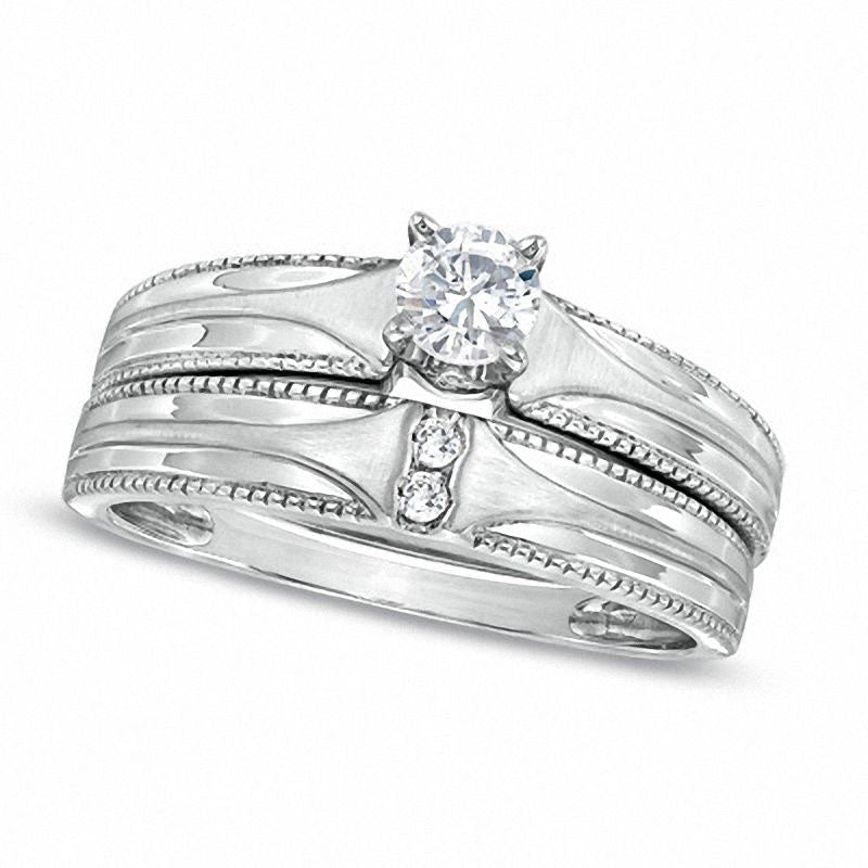 Image of ID 1 020 CT TW Natural Diamond Bridal Engagement Ring Set in Sterling Silver
