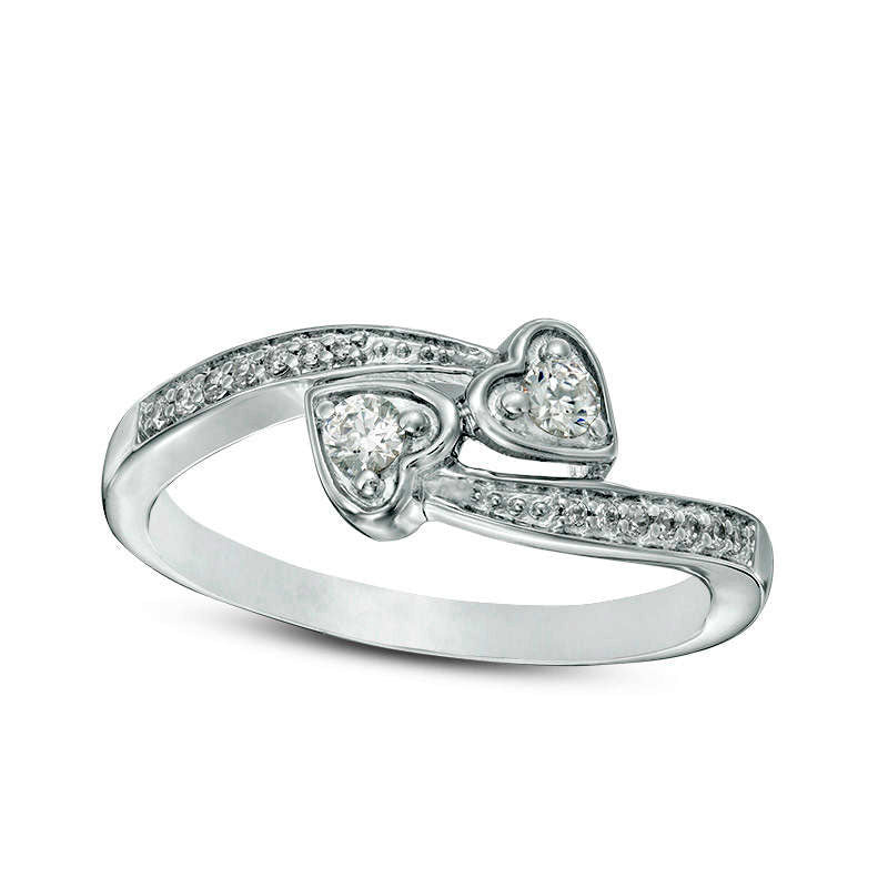 Image of ID 1 020 CT TW Natural Diamond Bypass Heart Promise Ring in Sterling Silver