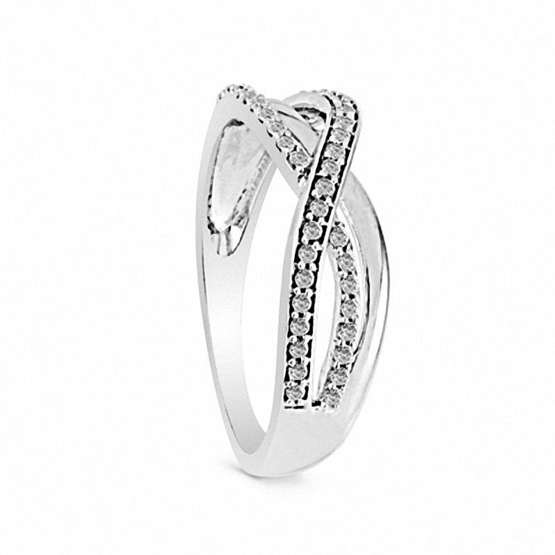 Image of ID 1 020 CT TW Natural Diamond Bypass Split Shank Ring in Sterling Silver