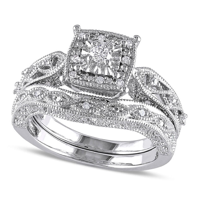 Image of ID 1 020 CT TW Natural Diamond Cascading Bridal Engagement Ring Set in Sterling Silver
