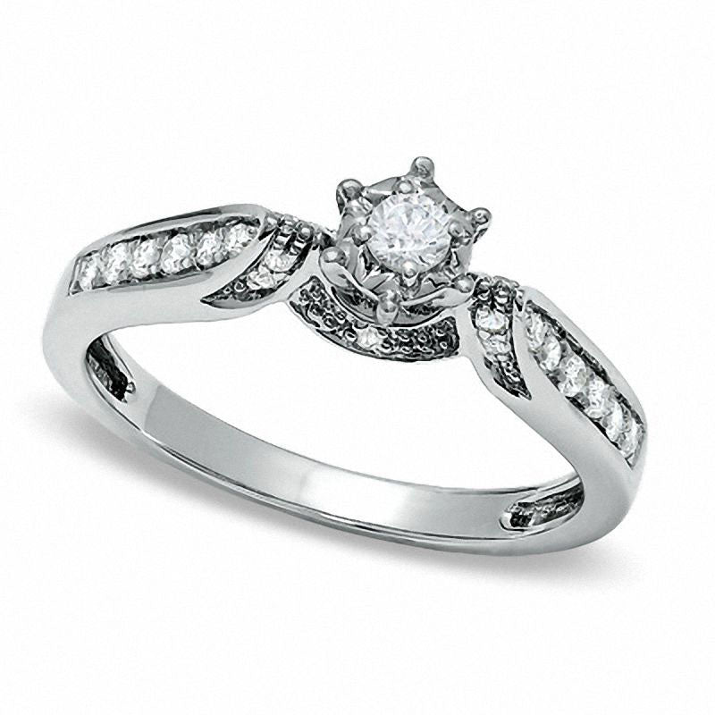 Image of ID 1 020 CT TW Natural Diamond Channel-Set Promise Ring in Solid 10K White Gold