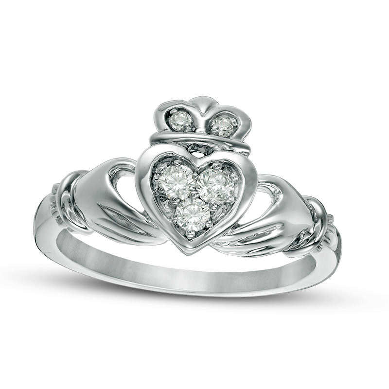 Image of ID 1 020 CT TW Natural Diamond Claddagh Promise Ring in Solid 10K White Gold