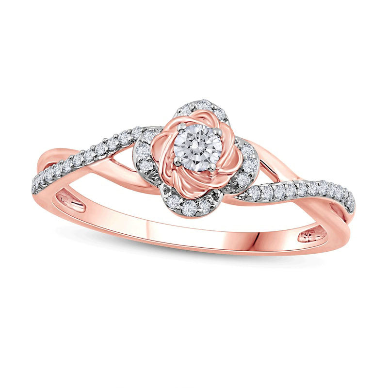 Image of ID 1 020 CT TW Natural Diamond Clover Frame Crossover Promise Ring in Solid 10K Rose Gold