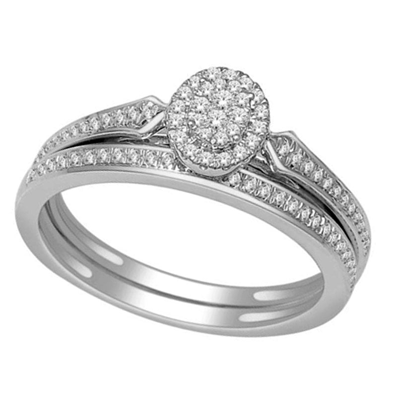 Image of ID 1 020 CT TW Natural Diamond Cluster Bridal Engagement Ring Set in Solid 10K White Gold