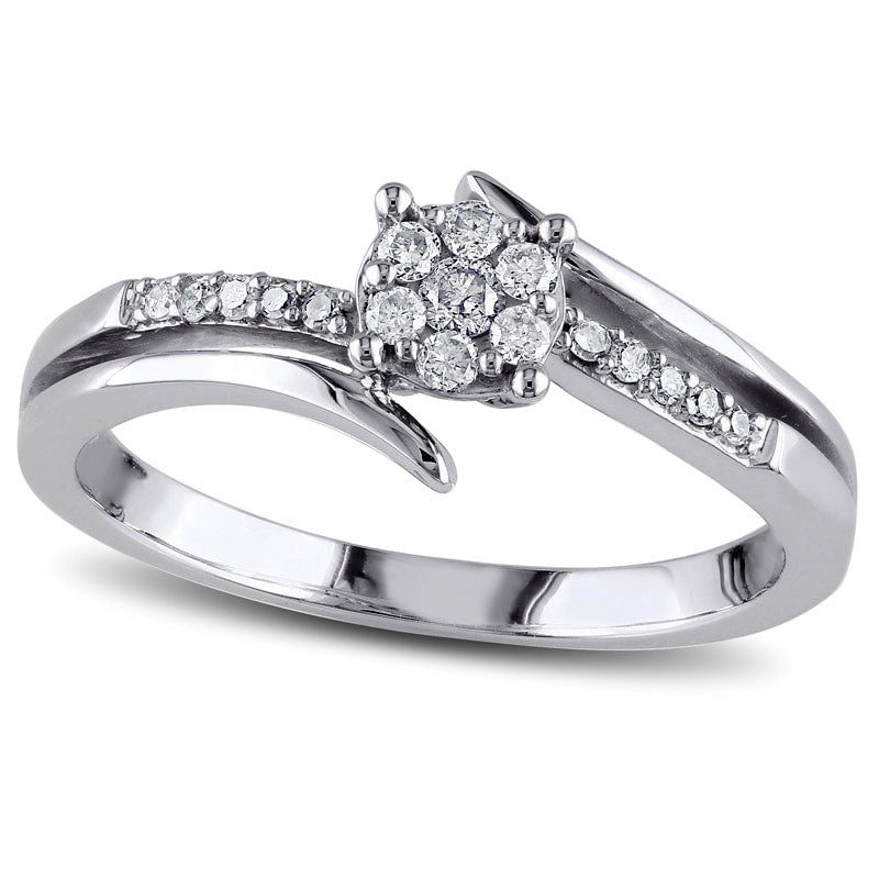 Image of ID 1 020 CT TW Natural Diamond Cluster Bypass Ring in Solid 10K White Gold