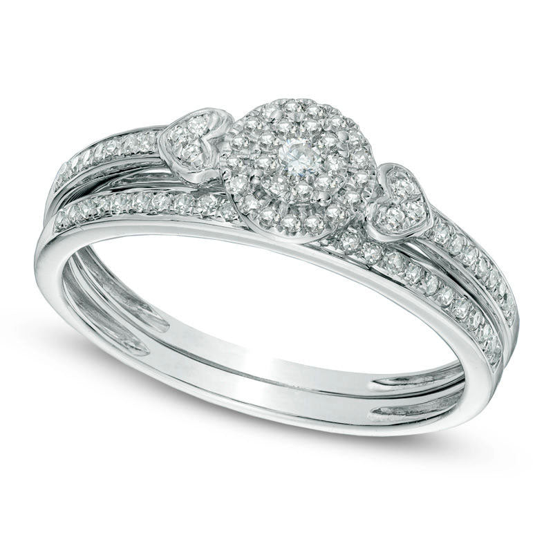 Image of ID 1 020 CT TW Natural Diamond Cluster Frame Bridal Engagement Ring Set in Solid 10K White Gold