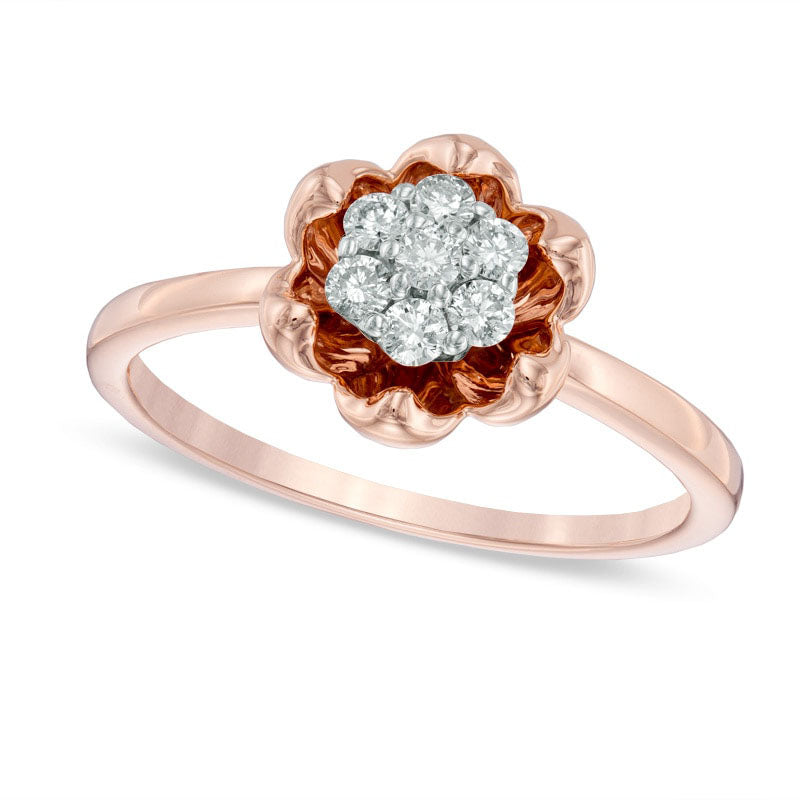 Image of ID 1 020 CT TW Natural Diamond Cluster with Flower Frame Ring in Solid 14K Rose Gold
