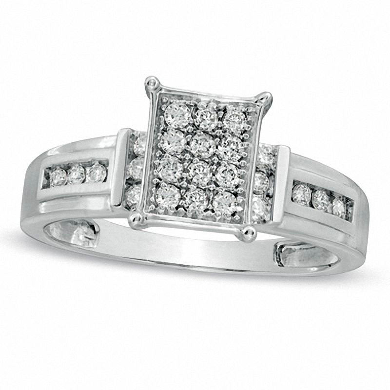 Image of ID 1 020 CT TW Natural Diamond Composite Rectangular Engagement Ring in Solid 10K White Gold