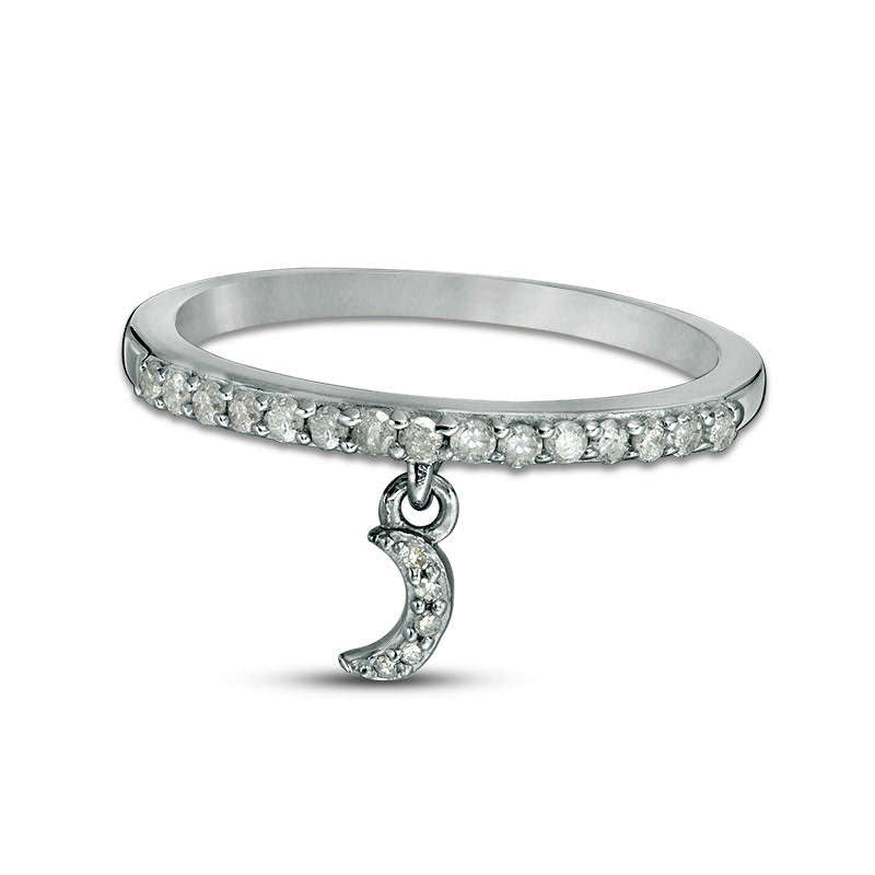 Image of ID 1 020 CT TW Natural Diamond Crescent Moon Charm Ring in Sterling Silver