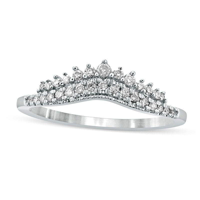 Image of ID 1 020 CT TW Natural Diamond Crown Contour Antique Vintage-Style Anniversary Band in Solid 10K White Gold