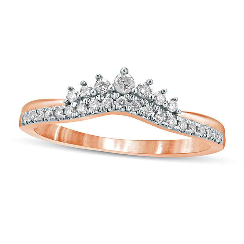 Image of ID 1 020 CT TW Natural Diamond Crown Contour Wedding Band in Solid 10K Rose Gold