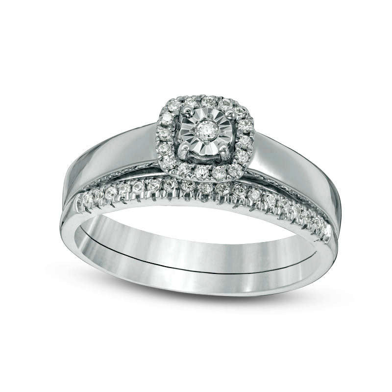 Image of ID 1 020 CT TW Natural Diamond Cushion Frame Bridal Engagement Ring Set in Sterling Silver