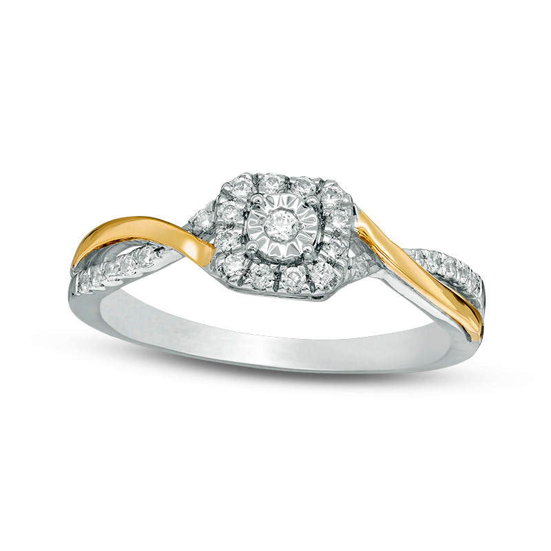 Image of ID 1 020 CT TW Natural Diamond Cushion Frame Promise Ring in Sterling Silver and Solid 10K Yellow Gold