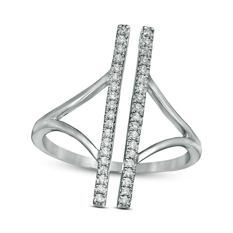 Image of ID 1 020 CT TW Natural Diamond Double Bar Open Split Shank Ring in Sterling Silver