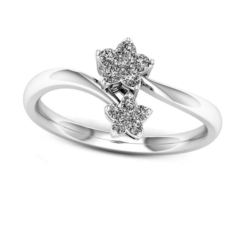 Image of ID 1 020 CT TW Natural Diamond Double Bypass Star Ring in Solid 10K White Gold