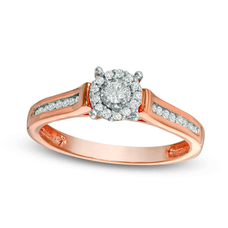 Image of ID 1 020 CT TW Natural Diamond Double Frame Promise Ring in Solid 10K Rose Gold