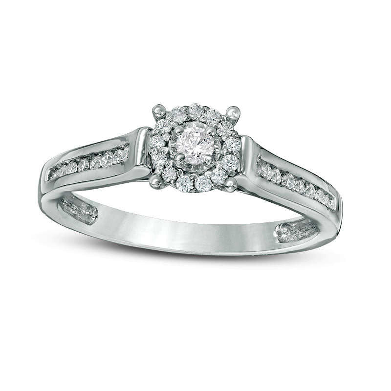 Image of ID 1 020 CT TW Natural Diamond Double Frame Promise Ring in Solid 10K White Gold