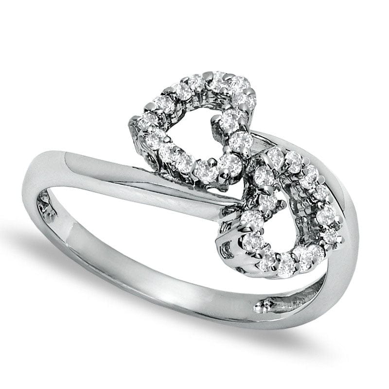 Image of ID 1 020 CT TW Natural Diamond Double Heart Bypass Ring in Solid 10K White Gold