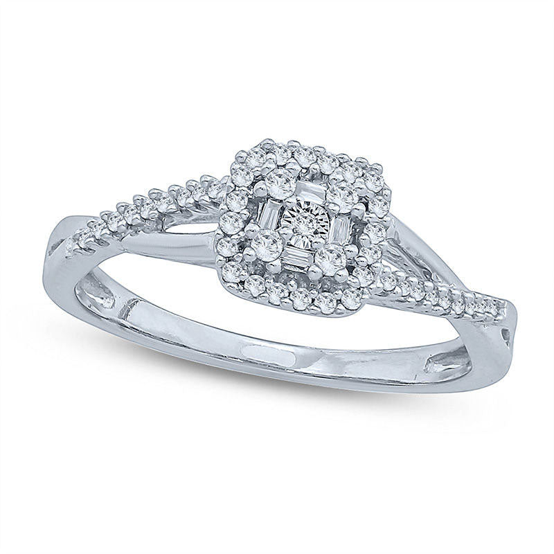 Image of ID 1 020 CT TW Natural Diamond Double Square Frame Twist Promise Ring in Solid 10K White Gold