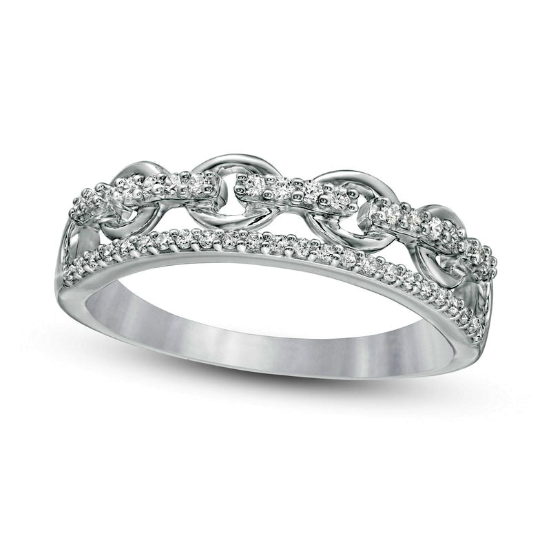 Image of ID 1 020 CT TW Natural Diamond Edge Chain Link Ring in Solid 10K White Gold