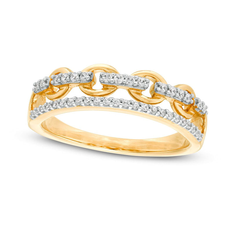 Image of ID 1 020 CT TW Natural Diamond Edge Chain Link Ring in Solid 10K Yellow Gold