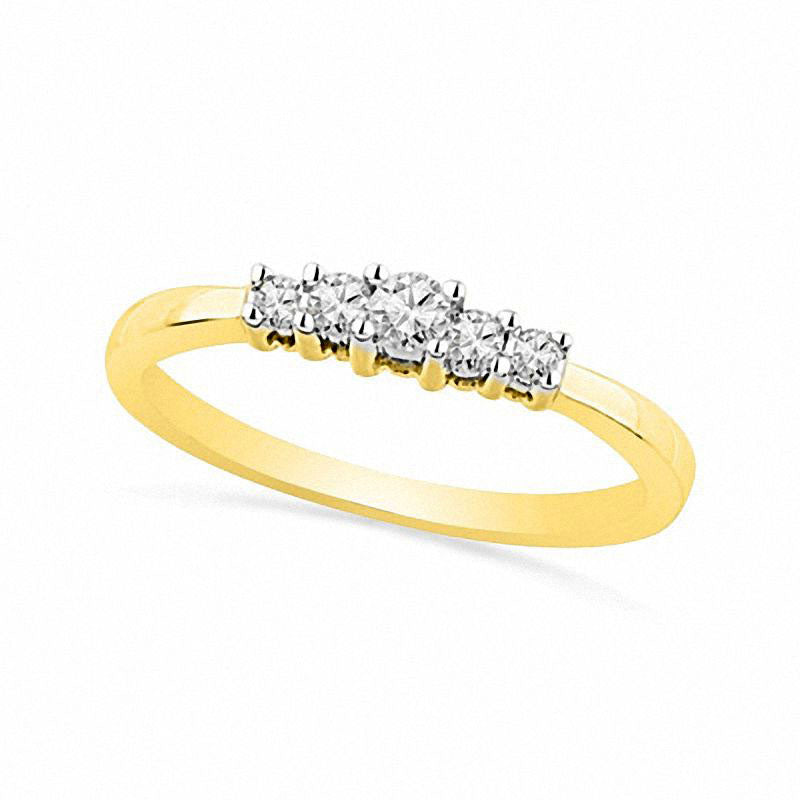 Image of ID 1 020 CT TW Natural Diamond Five Stone Promise Ring in Solid 10K Yellow Gold