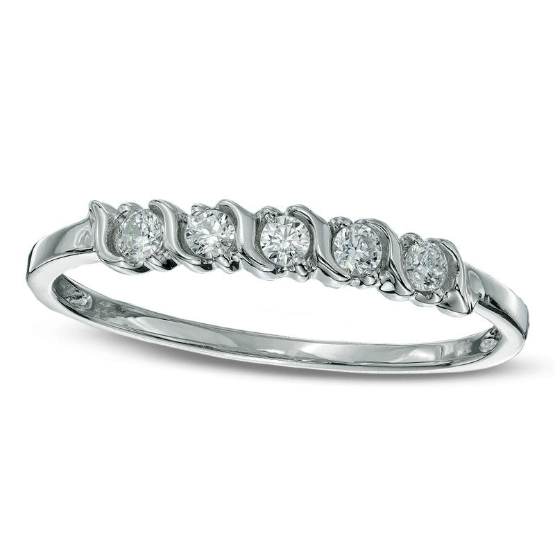 Image of ID 1 020 CT TW Natural Diamond Five Stone Wedding Band in Solid 10K White Gold