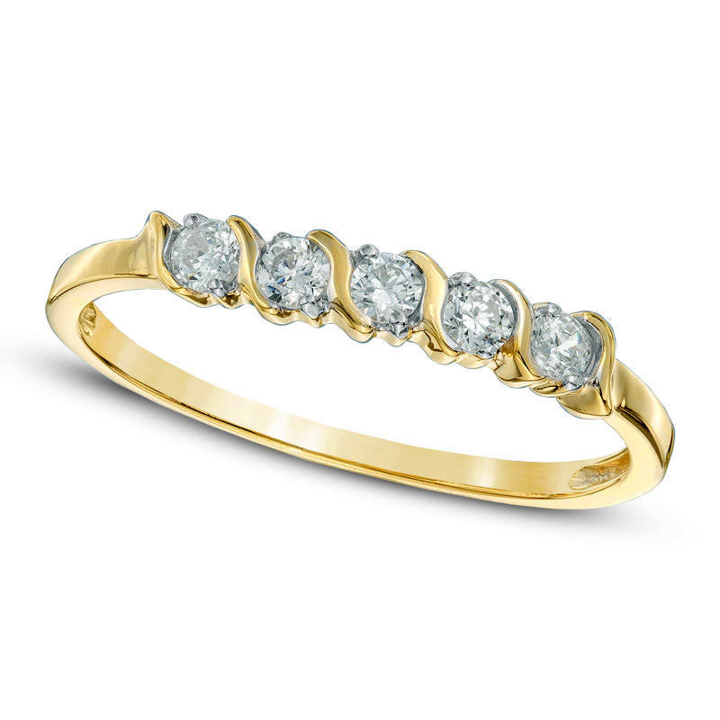 Image of ID 1 020 CT TW Natural Diamond Five Stone Wedding Band in Solid 10K Yellow Gold
