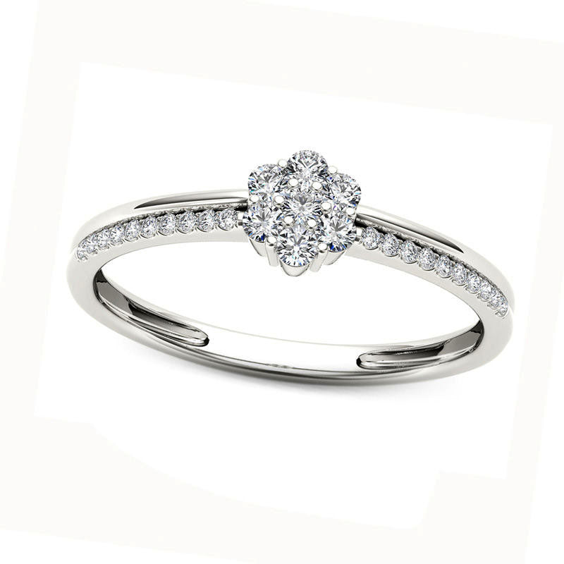 Image of ID 1 020 CT TW Natural Diamond Flower Promise Ring in Solid 10K White Gold