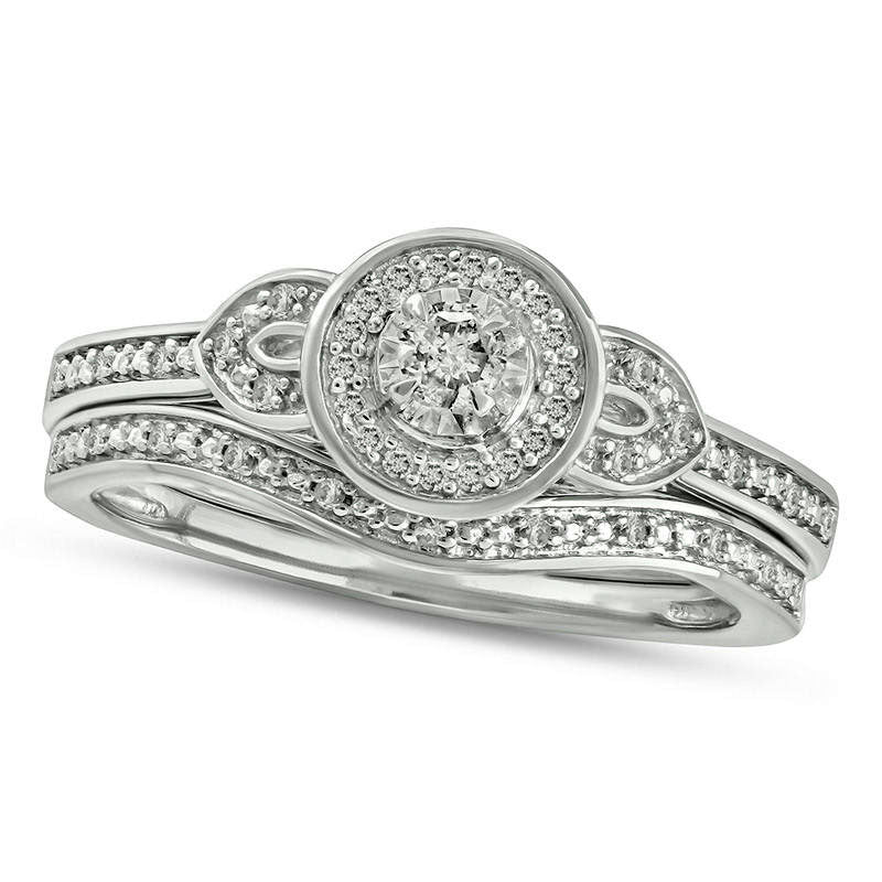 Image of ID 1 020 CT TW Natural Diamond Frame Art Deco Bridal Engagement Ring Set in Sterling Silver