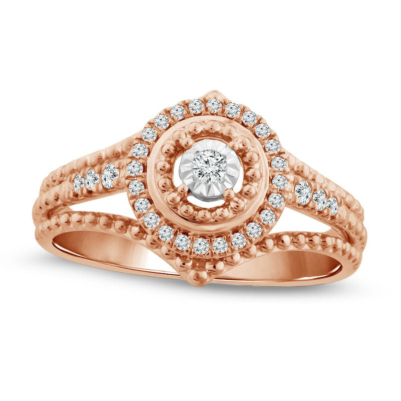 Image of ID 1 020 CT TW Natural Diamond Frame Bead Edge Split Shank Promise Ring in Solid 10K Rose Gold