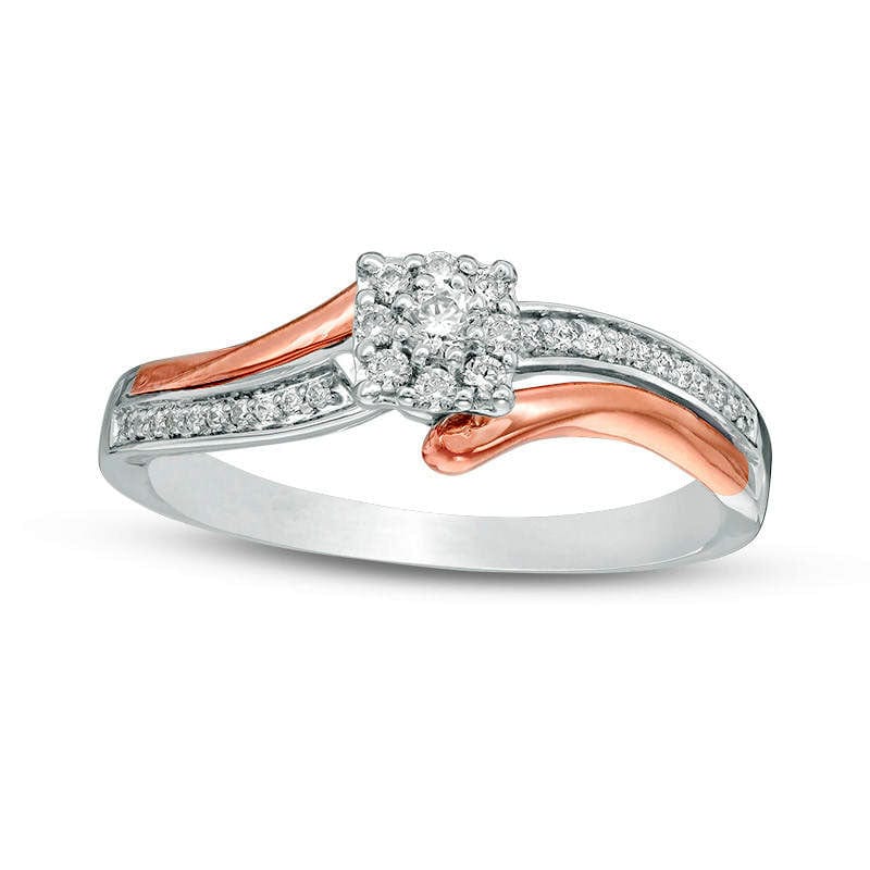 Image of ID 1 020 CT TW Natural Diamond Frame Bypass Promise Ring in Sterling Silver and Solid 10K Rose Gold