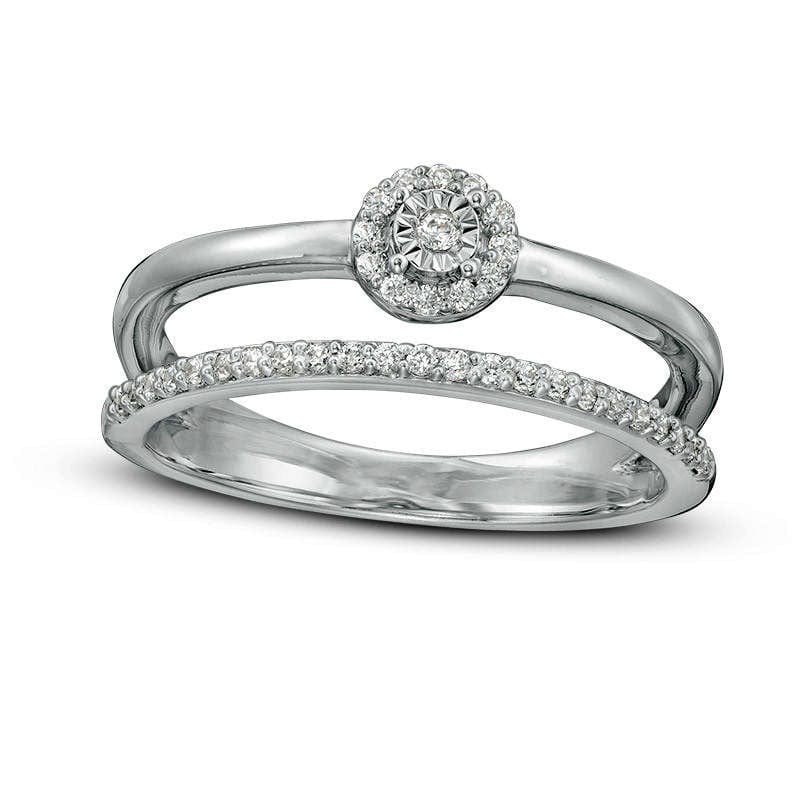 Image of ID 1 020 CT TW Natural Diamond Frame Double Row Stacked Ring in Sterling Silver